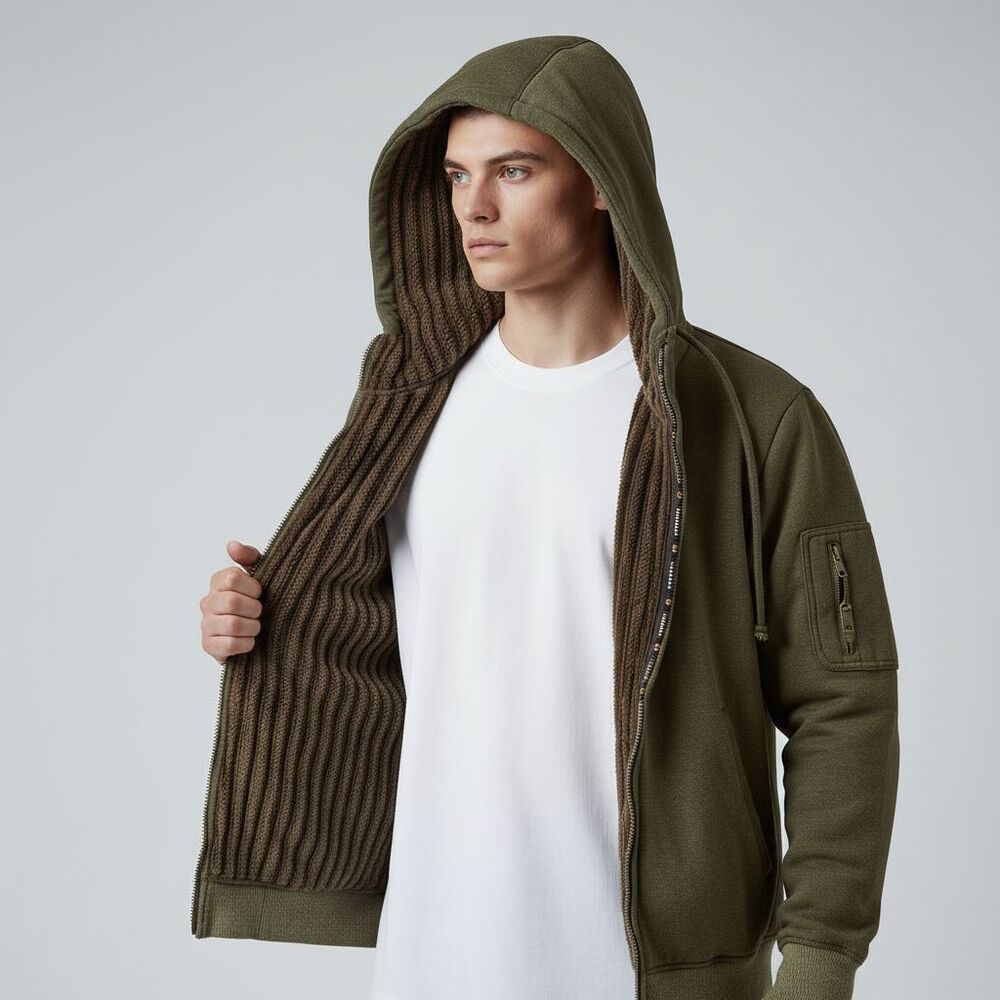 Mosquito Fleece Lined Full Zip Hoodie Jacket Men 2XL Olive Green